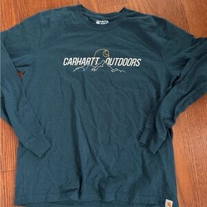 Carhartt Men's Long Sleeve Graphic Tee - Teal Green with Cream Logo